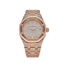 Audemar Pigue Watches Royal Oak Offshore Mechanical Watch Royal Oak Automatic Chain Rose Gold and Diamond 15452OR ZY D038V WN-M1RD