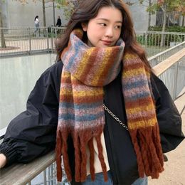 Scarves Winter Warm Cashmere Scarf Women Luxury Thicken Shawl For Female Male Retro Striped Blanket Echarpe Femme Hiver Bufanda