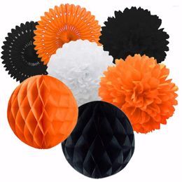 Party Decoration Halloween Paper Bunting Circle Confetti Dots Hanging Garland Honeycomb Ball Swirl Decorations White Black Orange