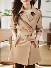 Women's Trench Coats Solid Mid Length For Women Fall Winter 2023 Vintage Turn Down Collar Long Sleeve Jacket Loose Double Breasted Coat