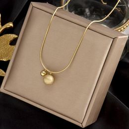 Pendant Necklaces YUN RUO 2023 Vintage 18 K Gold Color Two Steel Ball Necklace Woman Jewelry Fashion Titanium Accessory Never Fade