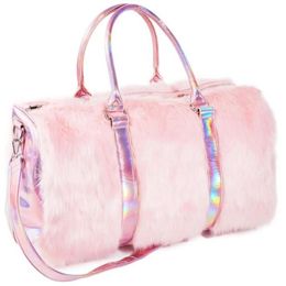 Evening Bags Soft Rainbow Handbags Faux Fur Women Tote Large Capacity Laser Symphony Pink Shoulder Boston Bag HIgh Quality2666