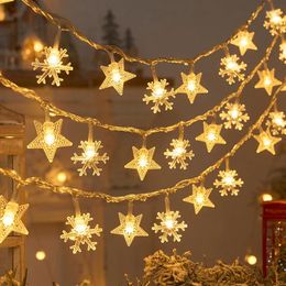 Strings 1.5/3M Christmas Snowflake String Lights Fairy Waterproof Star Crystal Ball LED Lamp For Home Tree Garden Decor