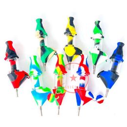 Colourful Smoking Silicone Hookah Bong Pipes Portable Converted Removable Herb Tobacco Philtre Waterpipe Bubbler Oil Rigs 10MM Metal Tip Nails Straw Holder