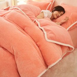 Bedding sets 1PC Winter Velvet Duvet Cover Set Solid Colour Thick Coral Bedding Set AB Side Quilt Cover Warm Duvet Bedding Cover 231129