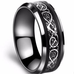 Black 316L Stainless steel Ring for Wedding Band blue Carbon Fibre Ring des Nibelungen Dragon rings for men190Q