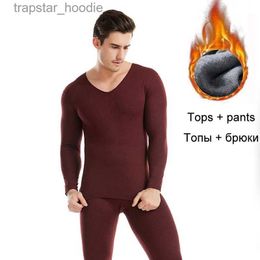 Men's Thermal Underwear High Quality Long johns men thermal underwear sets thin fleece elastic material soft V-neck undershirt+underpants size L to 4XL L231130