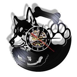 Siberian Husky Vinyl Record Wall Clock Non Ticking Pet Shop Vintage Art Decor Hanging Watch Dog Breed Husky Dog Owner Gift Idea X02880
