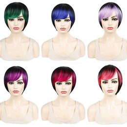 Color headgear women's short hair color wig headgear ball nightclub personality bleaching and dyeing gradient oblique bangs short headgear