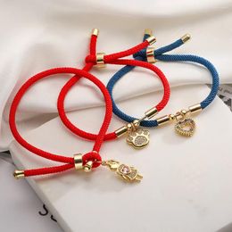 Charm Bracelets Mini CZ Crystal For Women Girls Red Rope Chain Heart Adjustable Gold Plated Jewellery Gifts