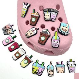 Cartoon Accessories Pvc Drink Milk Tea Charms Soft Rubber Shoe Decoration Buckle Clog Charm Bracelet Wristband Part Drop Delivery Baby Dhmow