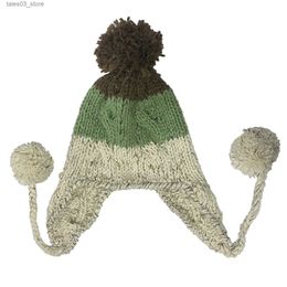 Beanie/Skull Caps BomHCS Crochet Handmade Knitted Pompom Ball Beanie Braided Winter Warm Hat Q231130