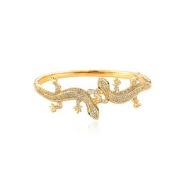 Animal Lizard Iced Out Zircon Men's Bangle Bracelets Hip Hop Copper 14K Gold White Gold Color Trendy