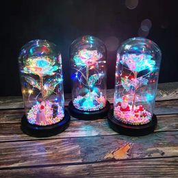 Wishing Girl Galaxy Rose In Flask LED Flashing Flowers In Glass Dome For Wedding Decoration Valentine'S Day Gift With Gift Bo235t