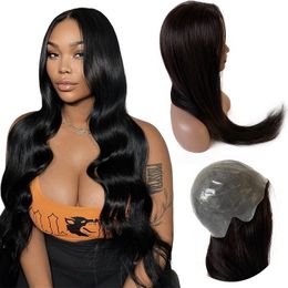 22 inches Long Malaysian Remy Human Hair Silky Straight Natural Colour Full Skin PU Wig for Black Woman