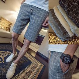 Men's Shorts Plus Size M-5XL Men Plaid Summer Fashion Casual Bermuda Cotton Drawstring Elastic Waist Short Pants Khaki Black Grey