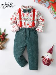 Clothing Sets ZAFILLE 2pcs Handsome Baby Clothes Set Christmas TshirtCorduroy Overalls Winter Kids born Clothing Year's Boys Costume 231129