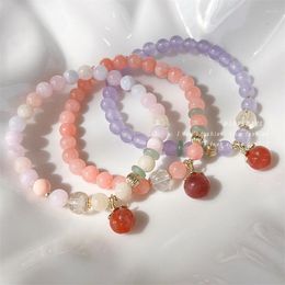 Strand Design Sense Pink Peach Shaped Agate Beads Opal Bracelets Elegant Sweet Charm Pendant Bracelet For Woman Girls Jewellery Gifts