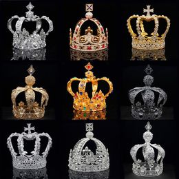 Royal Queen King Tiaras Crown Men Round Diadem Bridal Tiaras and Crowns Headdress Prom Wedding Hair Jewellery Party Ornament Male Y22924
