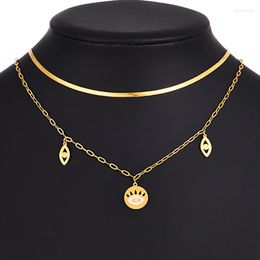 Pendant Necklaces ZHINI Gold-Color Stainless Steel Multi-layer Chain Choker Necklace Boho Gothic Eye Neckalce Wedding Jewellery Gift