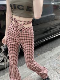 Women's Pants Checked Women's Design Sense Small High-Waisted Mop Summer Spicy Girls' Micro Flared Sagging Long Trend