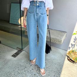 Women's Jeans Blue Tassel Wide Leg Women Streetwear 2023 High Waisted Chic Soft Denim Ladies Pants Pocket Korean Fashion Boyfriend Jean
