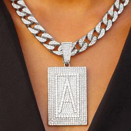 Chains Fashion 26 Initials Square Pendant Cuban Necklace For Women Full Rhinestones Letters Hiphop Necklaces Iced Out Jewellery Gifts