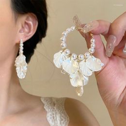 Dangle Earrings Fashion Jewellery Style Simulated Pearl Hoop White Petal Flower For Women Girl Gift Fine Accessories