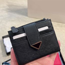 Coin Purse Card Bag Mini Wallet Lady Clutch Grain Cowhide Genuine Leather Hasp Triangle Decoration Internal Card Letter Print211g