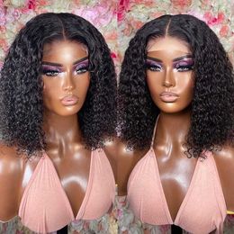 Synthetic Wigs Short Human Hair Wigs for Women Brazilian Deep Wave Lace 180 Density 13x1x6 Transparent Jerry Curl Bob Preplucked 230227