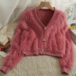 Womens Sweaters Sweater Cardigans Imitate Mink Wool Woman Top Autumn Winter Knitted Korean Oversize Long Sleeve Elegance Sweet Casual Coats 231129