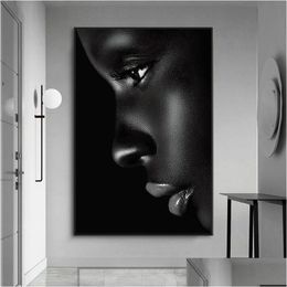 Paintings Black Profile Lip Woman Canvas Painting Hd Print Figure Posters And Prints Modern Wall Art Picture For Living Room Bedroom Dhmqz