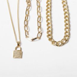 Chains Multiple Layers Chain Lock Necklace Women Gold Plated Silver Colour Fashion Goth Jewellery Party Punk Maxi Collier
