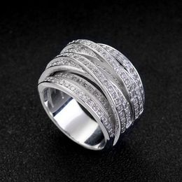 Vecalon Cross Female Ring Pave setting 5A Zircon Cz Wedding Rings for Women 10KT White Gold Filled Engagement Band Gift237C