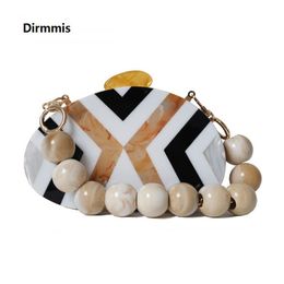 Fashion New Women Messenger Bag Wedding Handbag European Elegant Black White Striped Evening BagsAcrylic Cute Bead Casual Clutch338W