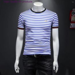 Men's T Shirts European High-end Luxury Little Bee Embroidery Short Sleeve T-shirt Men's 2023 Summer Trend Stripe Half Casual Top