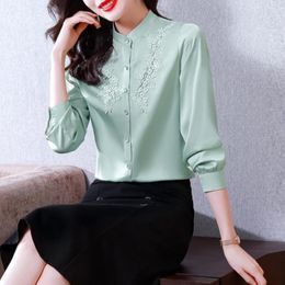 Women's Blouses Women Shirts Long Sleeve Solid White Satin Office Blouse Clothes Womens Tops And Blusas Mujer De Moda 2023