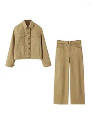 Women's Two Piece Pants Women 2 Pieces Sets Single Breasted Short Jacket Coat Tops High Waist Pleat Long Outfit