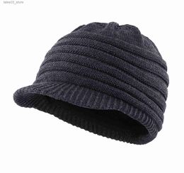 Beanie/Skull Caps Connectyle Men's New Style Winter Hat with Visor Acrylic Soft Fleece Lined Cable Knitted Beanie Male Newsboy Daily Warm Cap Q231130