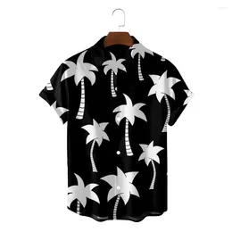 Men's Casual Shirts Hawaii Shirt Palm Trees Printed Short Sleeve Tee Tops Contrasting Colours Plus Size Cardigan Lapel T-Shirts Men Summer