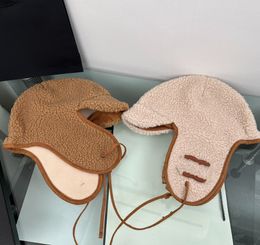 Classic Lamb Wool Earmuffs Hat Lace-up Peaked Cap for Women Winter New Korean Style Fashionable Warm Cold Protection