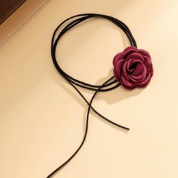 Necklace Earrings Set 3x Boho Velvet-Choker Ribbon Satin Flower Collar Sexy Camellia-Bow Choker Jewellery Accessory 40GB