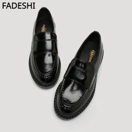 Dress Shoes FADESHI Womens Lefu Round Toe Thick Sole Slip on High Heel slip black Small Leather Size 3541 231130