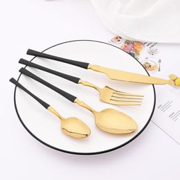 Flatware Sets Black Gold Dinnerware Cutlery Set 2/4/6Set Western Mirror Stainless Steel Tableware Knife Fork Spoon Kitchen Silverware