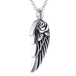 Stainless Steel Angel Wings Flower Waterproof Pendant Cremation Urn Necklace Ash Memorial Keepsake Jewellery for men women2865