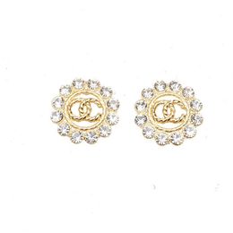 Simple 18K Gold Plated 925 Silver Luxury Brand Designers Letters Stud Flower Geometric Famous Women Round Crystal Rhinestone Pearl250W