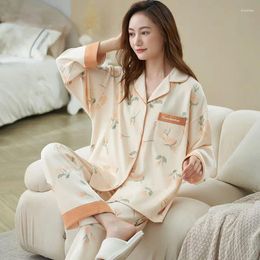 Women's Sleepwear Spring Autumn Winter Soft Cotton Turn-down Collar Pink High Quality Nightwear The Clouds Printing Pyjamas