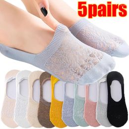 Women Socks 5pairs Invisible Lace Boat Summer Silicone Non-slip Chaussette Ankle Low Female Cotton Show Breathable Calcetines