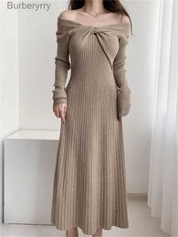 Basic Casual Dresses French Long Dress Women Elegant Knitted Dress Fe Sexy One Shoulder Slim Sweater Dresses Ladies Autumn Winter Warm DressL231130