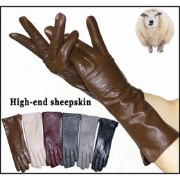 Rękawiczki bez palców skórzane rękawiczki damska owcza skóra średniej długości plus aksamitne zagęszczone zimowe ciepło kolorowy styl ekranu 231128